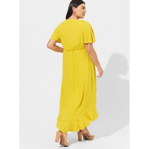NWT Torrid Maxi Rayon Slub Surplice Wrap Dress Bright Yellow‎ Size: 0 L (12) - Picture 2 of 7